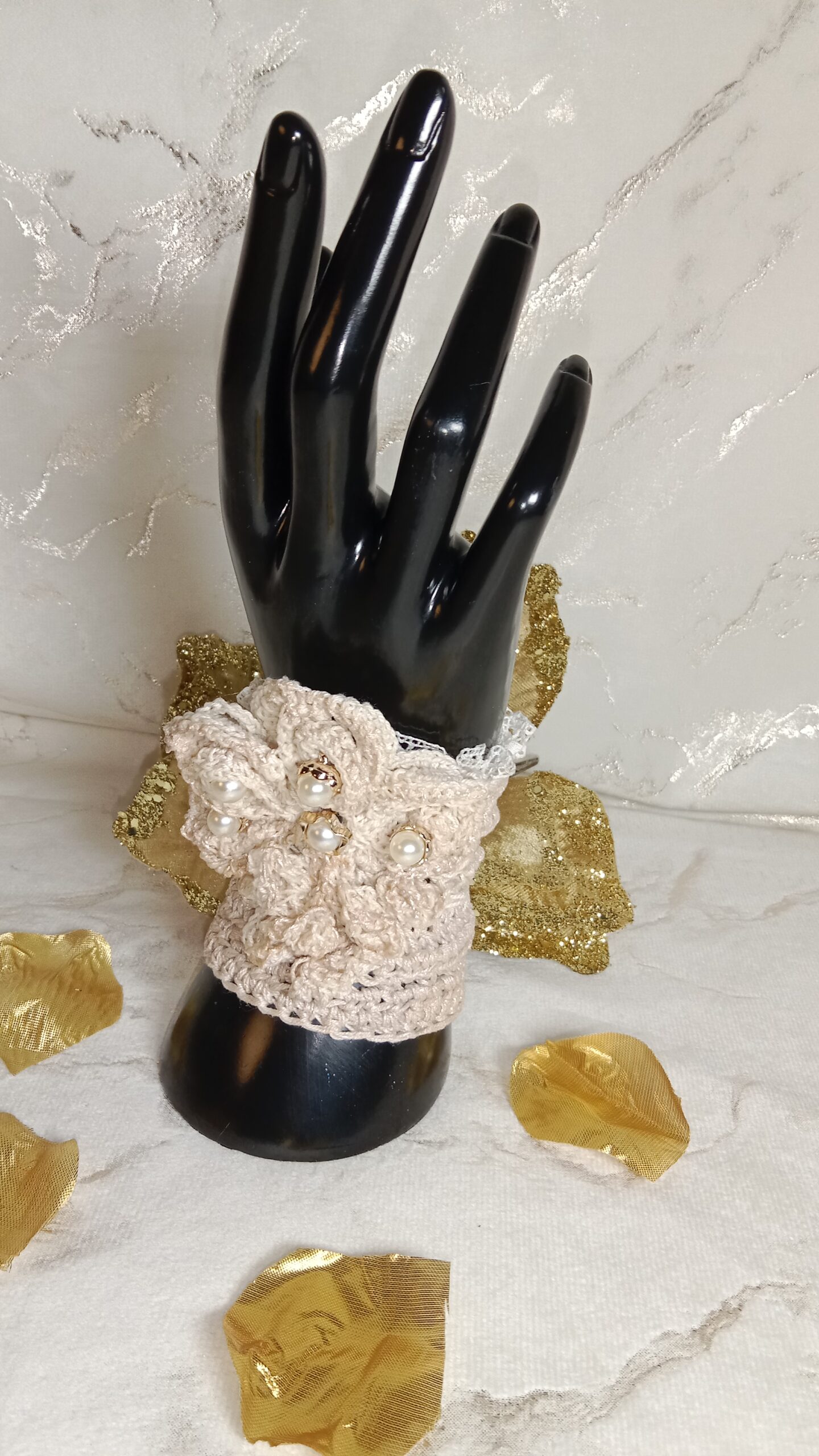 Manchette mariée ivoire fleur