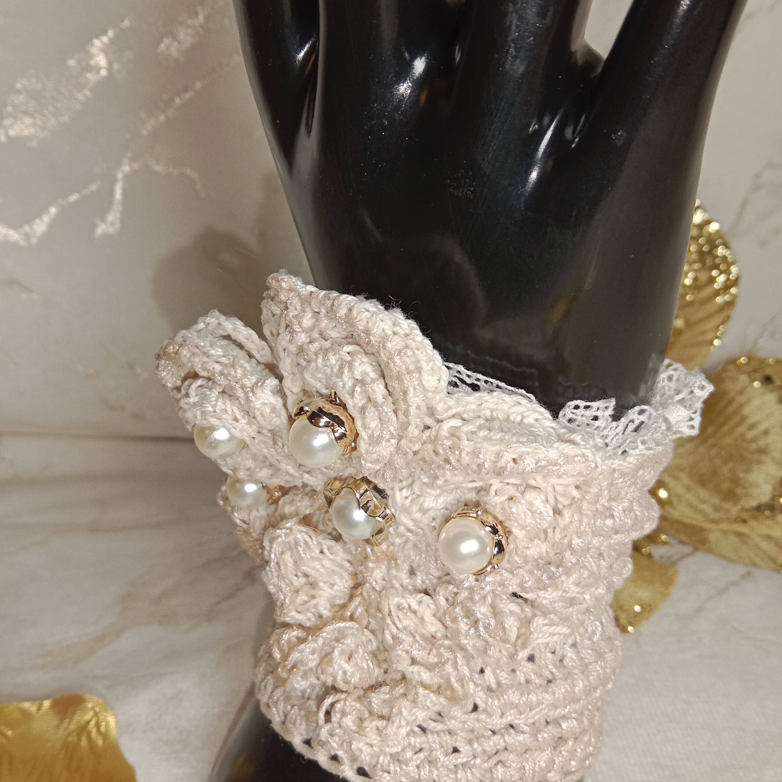 Manchette mariée ivoire fleur – Image 3