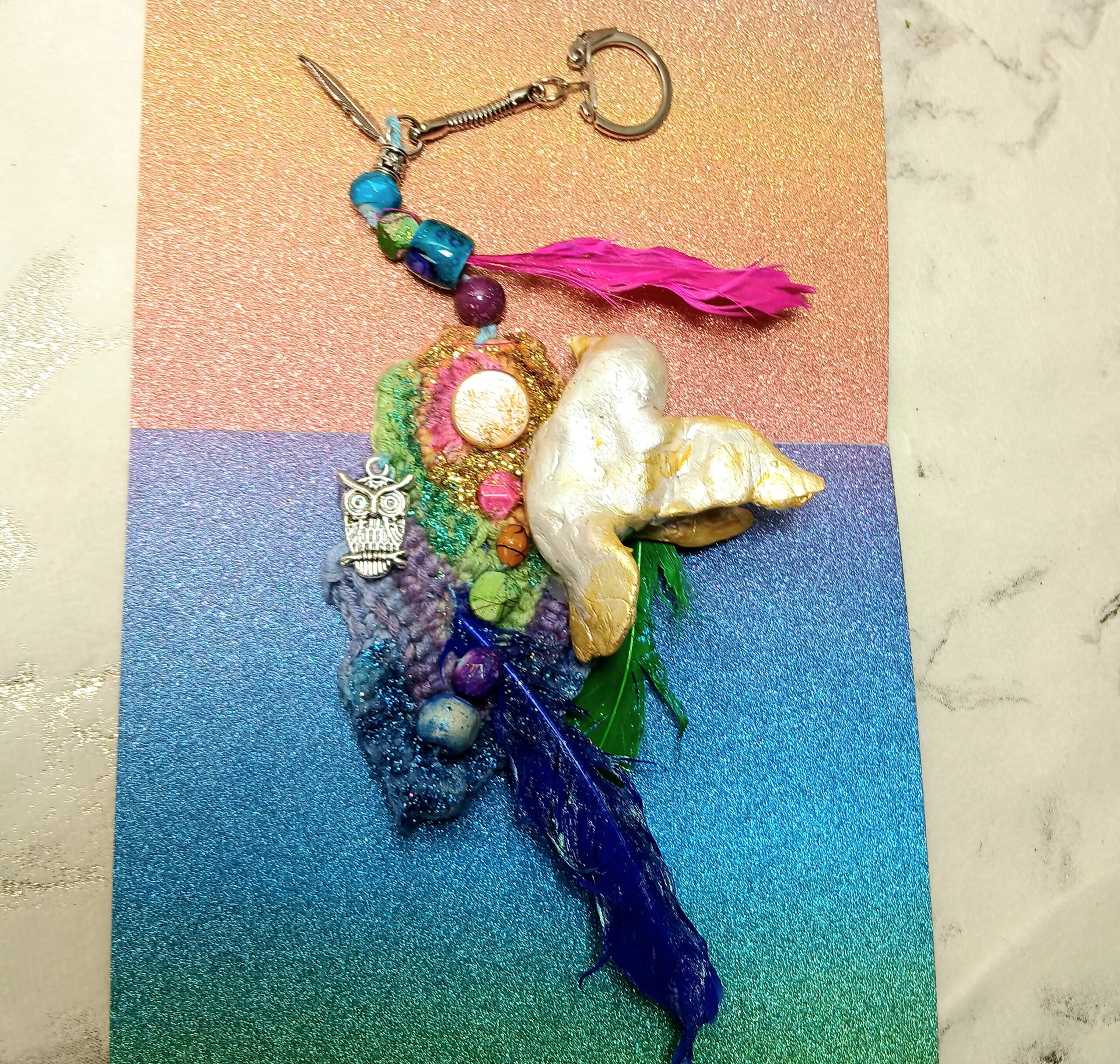 Porte-clés oiseau et plumes – Image 4