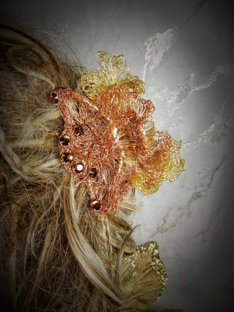 Pince à cheveux fil de laiton or et cuivré