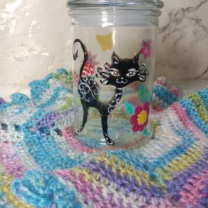 Pot en verre pour cotons, petit chat